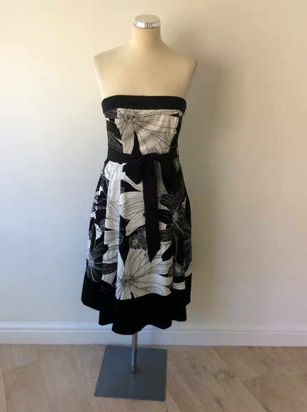 BRAND NEW COAST BLACK & WHITE FLORAL PRINT COTTON STRAPLESS DRESS SIZE 12 - Whispers Dress Agency - Womens Dresses - 1