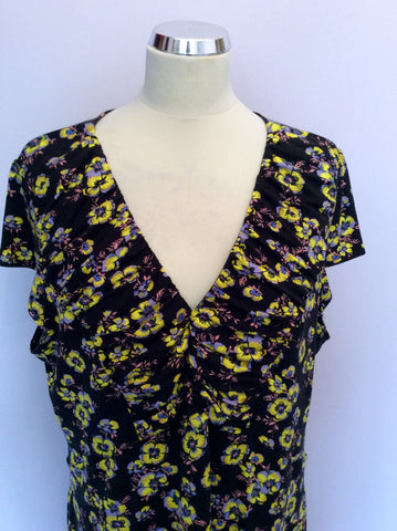 LONG TALL SALLY BLACK FLORAL PRINT STRETCH JERSEY DRESS SIZE 18 - Whispers Dress Agency - Sold - 2