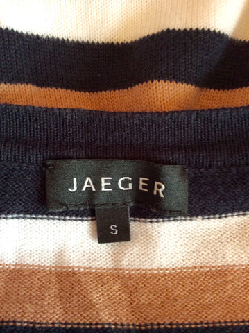 Jaeger Black, White & Light Brown Cotton Scoop Neck Jumper Size S - Whispers Dress Agency - Womens Knitwear - 2