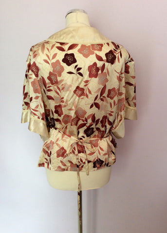 WHISTLES CREAM FLORAL PRINT SILK KIMONO SLEEVE WRAP TOP SIZE 14 - Whispers Dress Agency - Womens Tops - 3