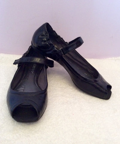 DKNY Black Peeptoe Velcro Strap Flat Shoes Size 5/38 - Whispers Dress Agency - Womens Flats - 1