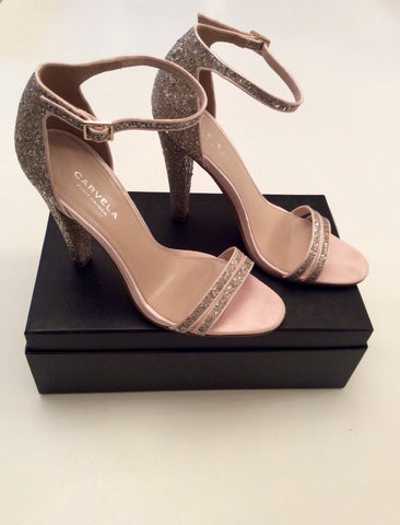 Carvela Nude Satin Glitter Strappy Heeled Sandals Size 7.5/41 - Whispers Dress Agency - Sold - 2