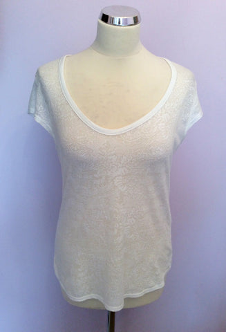 REISS WHITE LACE PRINT SCOOP NECK CAP SLEEVE TOP SIZE M - Whispers Dress Agency - Womens T-Shirts & Vests - 1
