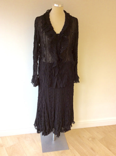 GERRY WEBER BLACK SEQUINNED CRINKLE BLOUSE & SKIRT SIZE 16 - Whispers Dress Agency - Womens Suits & Tailoring - 1