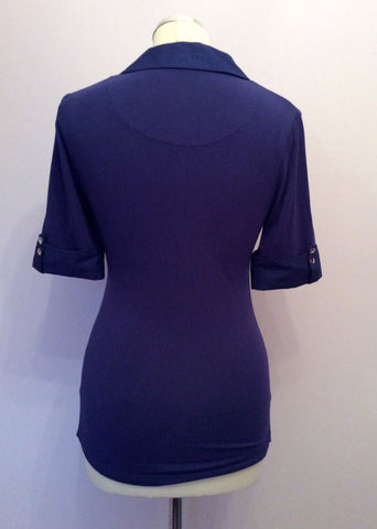 KAREN MILLEN DARK BLUE WITH SILVER TRIM SHORT SLEEVE TOP SIZE 10 - Whispers Dress Agency - Womens Tops - 2