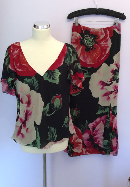 Frank Usher Black Floral Print Top & Long Skirt Size 18 - Whispers Dress Agency - Sold - 1