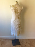 KAREN MILLEN WHITE COTTON & GOLD EMBROIDERED BUTTERFLY TOP & SKIRT SIZE 10 - Whispers Dress Agency - Womens Dresses - 3