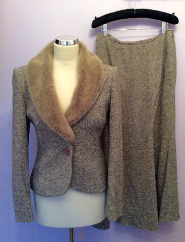 Kaliko Beige Fleck Faux Fur Trim Jacket & Long Skirt Suit Size 10 - Whispers Dress Agency - Sold - 1