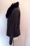 Brand New Ted Baker Black Leather Fur Collar Biker Jacket / Gilet Size 4 UK 12 - Whispers Dress Agency - Womens Coats & Jackets - 5
