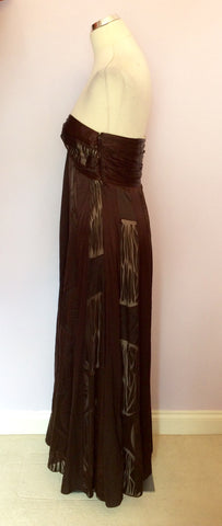 MONSOON DARK BROWN SILK BLEND STRAPLESS MAXI DRESS SIZE 12 - Whispers Dress Agency - Womens Dresses - 3