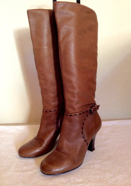 Dune Tan Brown Stitch Trim Boots Size 4/37 - Whispers Dress Agency - Sold - 1