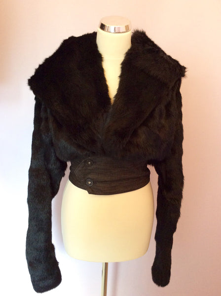 Diesel Black Rabbit Fur Hooded Jacket Size S Fit UK 8 - Whispers Dress Agency - Sold - 1