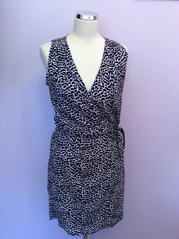 Kookai Navy & Ivory Print Wrap Dress Size 36 UK 8 - Whispers Dress Agency - Womens Dresses - 1