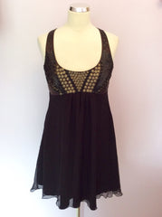 Lipsy Black Beaded & Sequinned Open Back Silk Dress Size 8 - Whispers Dress Agency - Womens Dresses - 1