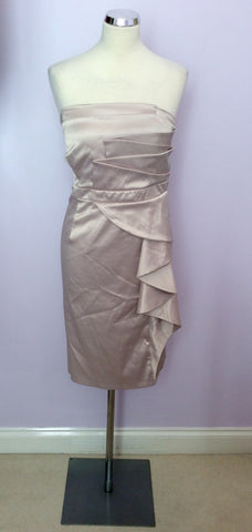 Diamond By Julien Macdonald Champagne Satin Strapless Dress Size 18 - Whispers Dress Agency - Sold - 1