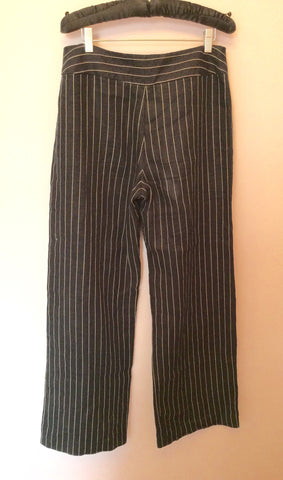 Hobbs Navy Blue & White Pinstripe Linen Trousers Size 12 - Whispers Dress Agency - Womens Trousers - 2