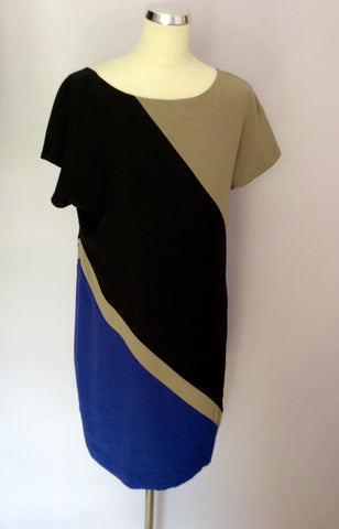 COAST BLACK,BLUE & MINK SILK SHIFT DRESS SIZE 12 - Whispers Dress Agency - Womens Dresses - 1