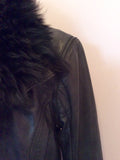 Brand New Ted Baker Black Leather Fur Collar Biker Jacket / Gilet Size 4 UK 12 - Whispers Dress Agency - Womens Coats & Jackets - 7