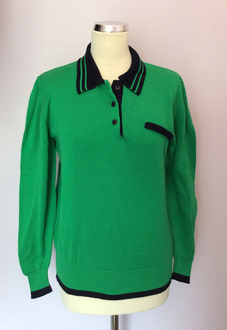 Vintage Jaeger Green & Navy Blue Collared Jumper Size 34" UK S/M - Whispers Dress Agency - Womens Vintage - 1