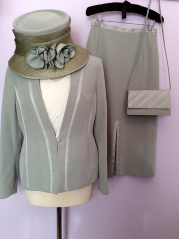 Jacques Vert Fern Green 3 Piece Skirt Suit Size 10 Formal Hat & Bag - Whispers Dress Agency - Womens Special Occasion - 12