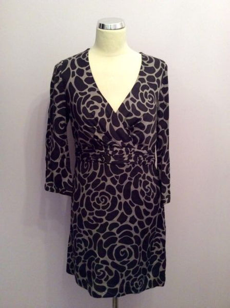 Boden Brown Print V Neck Dress Size 10R - Whispers Dress Agency - Sold - 1