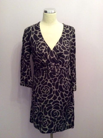 Boden Brown Print V Neck Dress Size 10R - Whispers Dress Agency - Sold - 1