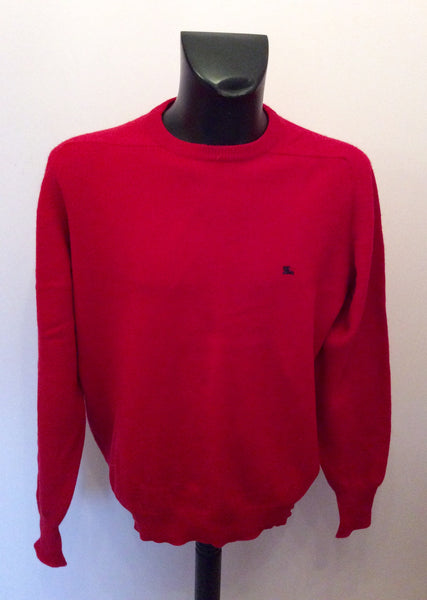 BURBERRY RED LAMBSWOOL CREW NECK JUMPER SIZE 44" UK L/XL - Whispers Dress Agency - Mens Knitwear - 1