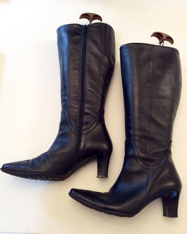 MODABELLA BLACK LEATHER KNEE LENGTH BOOTS SIZE 5/38 - Whispers Dress Agency - Womens Boots - 1