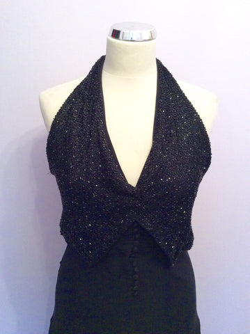 TED BAKER BLACK HALTER NECK SILK DRESS WITH ADDED BEADED WAISTCOAT TOP SIZE 2 UK 10 - Whispers Dress Agency - Womens Dresses - 2