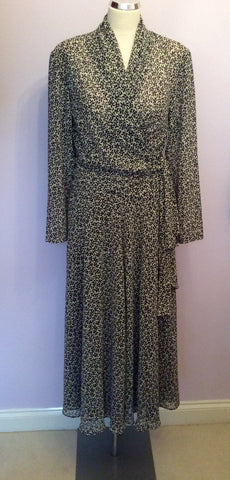 Vintage Jaeger Black & Ivory Floral Wrap Around Blouse & Calf Length Skirt Size12/14 - Whispers Dress Agency - Womens Vintage - 1