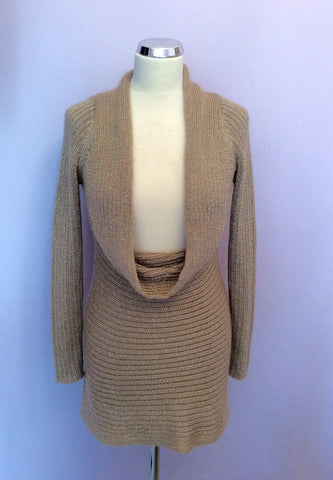 Luisa Cerano Beige / Gold Low Cowl Long Jumper Size 12 - Whispers Dress Agency - Womens Knitwear - 1