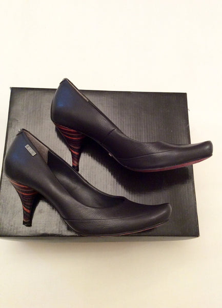 Firetrap Black Leather Striped Heels Size 4/37 - Whispers Dress Agency - Sold - 1