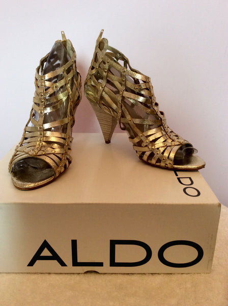 Aldo 'Surran' Gold Strappy Leather Peeptoe Heels Size 7/40 - Whispers Dress Agency - Sold - 1