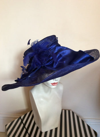 Victoria Ann Royal Blue Wide Brim Feather & Bow Trim Formal Hat - Whispers Dress Agency - Womens Formal Hats & Fascinators - 2