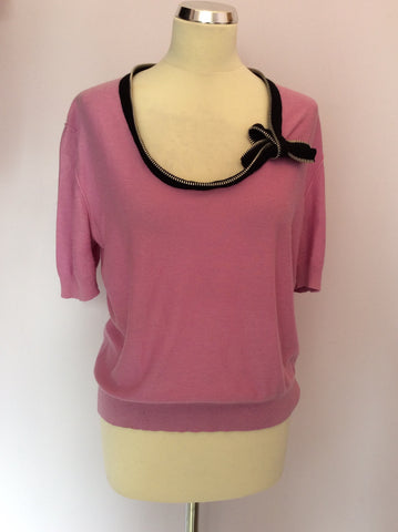 Sonia Rykiel Pink & Black Zip Trim Silk & Cashmere Jumper Size M - Whispers Dress Agency - Sold - 1