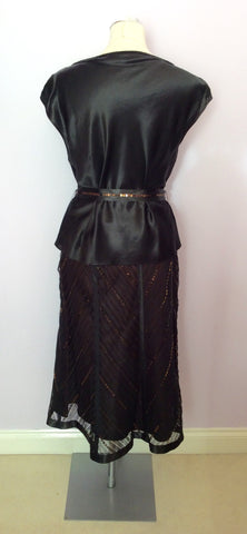 Country Casuals Brown Silk Top & Net Overlay Skirt Size 12 - Whispers Dress Agency - Womens Eveningwear - 6