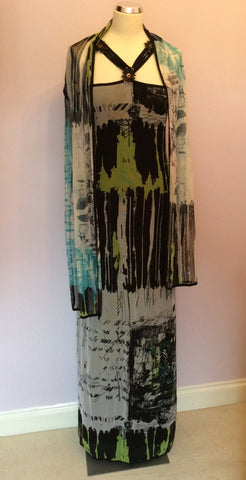 Save The Queen Black, White & Green Print Long Dress & Wrap Size L - Whispers Dress Agency - Sold - 1