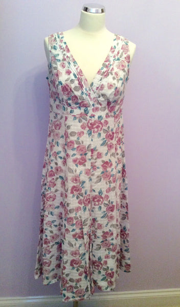 Per Una Pink & White Floral Print V Neck Cotton Dress Size 12R - Whispers Dress Agency - Sold - 1