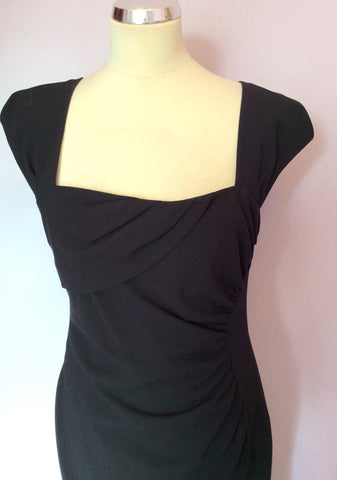 LK Bennett Black Tina Pleated Crepe Pencil Dress Size 14 - Whispers Dress Agency - Sold - 2