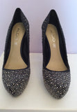 Aldo Black Satin Diamanté Studded Platform Sole Heels Size 5/38 - Whispers Dress Agency - Womens Heels - 2
