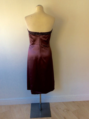 MONSOON DUSKY ROSE SILK BEADED STRAPLESS DRESS SIZE 16 - Whispers Dress Agency - Womens Dresses - 4