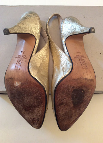 VINTAGE GINA PALE GOLD LEATHER SLINGBACK HEELS SIZE 3.5 - Whispers Dress Agency - Sold - 5