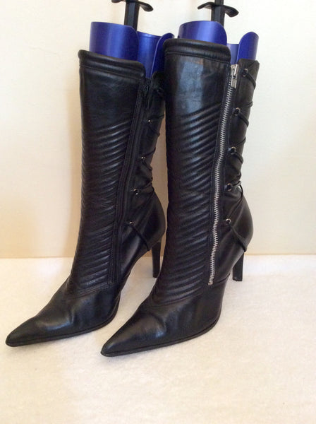 Faith Black Leather Calf Length Boots Size 8/42 - Whispers Dress Agency - Womens Boots - 1