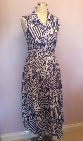 Vintage Jaeger Blue & White Print Cotton Size 10 Approx Fit UK 8 - Whispers Dress Agency - Sold - 1