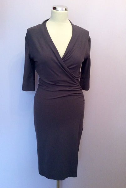 Marccain Dark Grey Stretch Jersey Wrap Dress Size N2 UK 10/12 - Whispers Dress Agency - Womens Dresses - 1