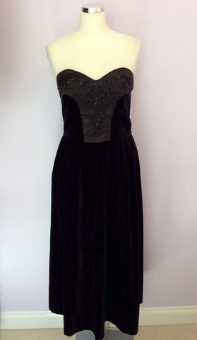 Vintage Laura Ashley Black Velvet Sleeveless Evening Dress Size 14 Fit 12 - Whispers Dress Agency - Sold - 1