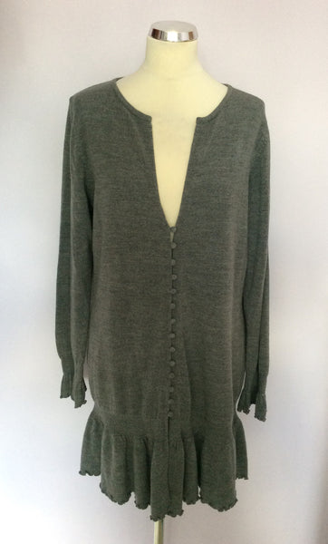 PER UNA GREY FRILL TRIM LONG CARDIGAN SIZE 18 - Whispers Dress Agency - Sold - 1