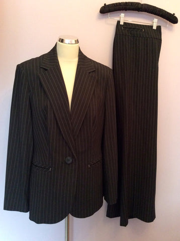 Marks & Spencer Charcoal Grey Pinstripe Trouser Suit Size 16/18 - Whispers Dress Agency - Sold - 1