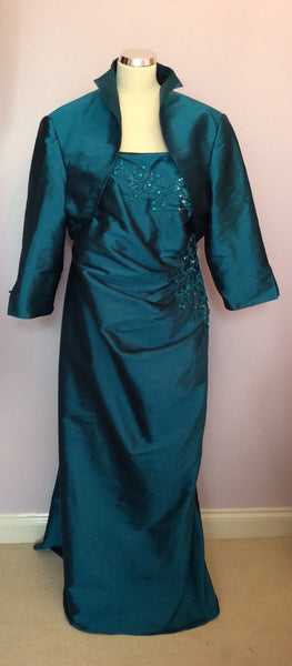 Veni Infantino For Roland Joyce Kingfisher Evening Dress & Jacket Size 22 - Whispers Dress Agency - Womens Eveningwear - 1