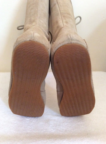 RIZZO BEIGE SUEDE KNEE LENGTH LACE UP FLAT BOOTS SIZE 6/39 - Whispers Dress Agency - Womens Boots - 5